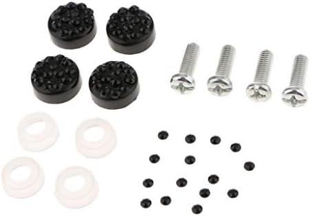 F Fityle Car License Plate Frame Fastening Screw Stainless Steel Chrome Diamante Caps - Black