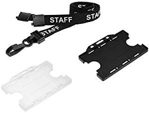 Black Staff Neck Strap Lanyard with Clear Double ID Card Pass Badge Holder (1)