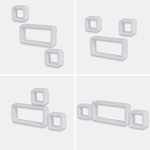 TecTake® 3er Set Wandregal Hängeregal Bücherregal Cube Lounge CD Regal -diverse Farben (Weiß) - 3