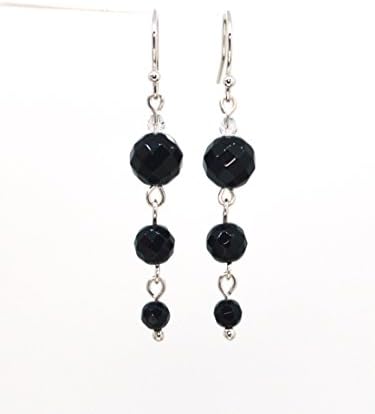 4LG (Live Love Laugh be Lucky) Black Natural Agate Swarovski Silver Earrings Balance Holistic Way of Life