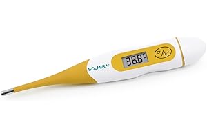 SOLMIRA Termómetro Digital Amarillo, Alta Precisión, a Prueba de Agua, Medición Axilar, Rectal u Oral, Apto para Bebes, Niños y Adultos