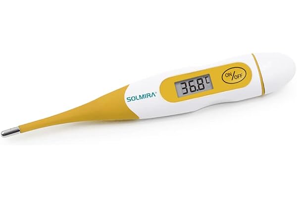 SOLMIRA Thermomètre Numérique Jaune, Haute Précision, Étanche, Mesure Axillaire, Rectale ou Orale, Adapté aux Bébés, Enfants et Adultes