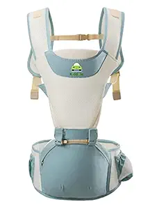 Kiddale Baby Carrier Sling, Kangaroo Bag, Carrying Belt with Detachable Hip Seat,Adjustable Waist Length(Upto 41 inch),Ergonomically Designed,Breathable Mesh Fabric and 2 Side Pockets - Blue