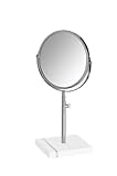WENKO 20493100 Kosmetik-Standspiegel Noble White, Spiegelfläche ø 16cm, 300% Vergrößerung, Stahl, 19 x 34-42 x 13.5 cm, Chrom
