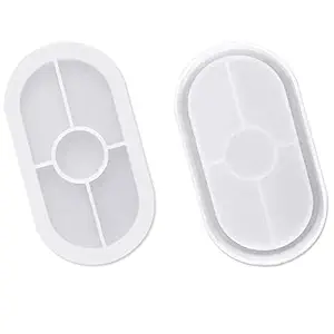 AFUNTA DIY Oval Silicone Coaster Mold,2 Pcs Soft Flexible Oval Crystal Silicone Molds for Casting with Resin, Concrete, Cement and Polymer Clay - Transparent White