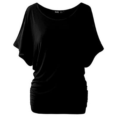 Vertvie Femme T-shirt Top Manches Chauve-souris Épaule Nue Blouse Lâche Casual Extensible (L, Noir)