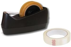 OS Smart Choice Tape Dispenser with Dual Core for Wide and Narrow core Tape, Non-Slip Weighted Base. Black with 1 roll of Tape.