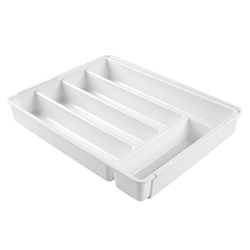 mDesign rutschfester Besteckkasten mit sechs Fächern – Ausziehbarer Besteckeinsatz für Schubladen ordnet Küchenutensilien – Schubladen Organizer für diverse Utensilien nutzbar – Farbe: Weiß - 6