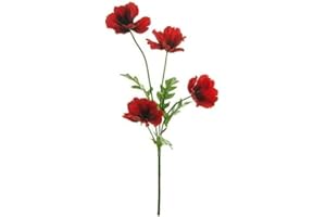 Neofleur Artificial Wild Red Meadow 45cm Poppy Spray/stem with 4 silk heads and green leaves. Quality Artificial Flowers In Red. Faux Red Poppies (1)
