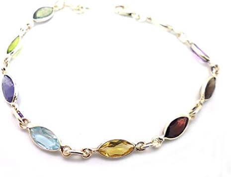 Beautiful Bracelet with Labradorite, Garnet, Blue Topaz, Iolite, Peridot, Amethyst, Smoky Quartz, Moonstone, Citrine and Sterling Silver 925/1000 Free Shipping with Tracking