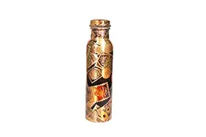 AGILE Pure Copper Modern Art Flower Floral Printed And Outside Lacquer Coated Bottle, Travelling Purpose, Yoga Ayurveda Healing, 1000 Ml (Pack of 1)