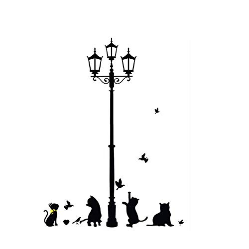 iTemer. Adesivi da Muro Serie, 1x Gatti sotto Il Lampione Adesivo da Parete Rimovibile per Il Soggiorno,Cameretta per Bambini,Scuola Materna PVC Murali Arts con Uccello per Il Muro o Armadio,143x97cm