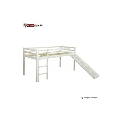 Homestyle4u Lit Simple Blanc 90x200 en Hauteur avec echelle et Toboggan