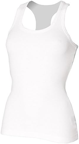 Skinni FitNew Womens Ladies Cotton Racerback Rib Vest Top White Medium