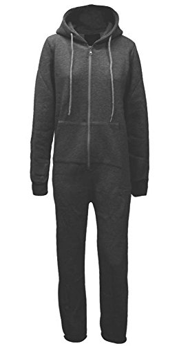 Likes StyleNew Plain All in One Hooded Jumpsuit Onesie Unisex Size Charcoal S/M