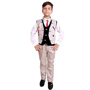 Prabhuratan Ethnic Wear Kids Party/Casual Wear Clothing Set : 3 Piece Suit Set with Cotton Shirt, Pant, Blended Waistcoat and Tie for Boys (Article No.- 688 Foam) (5-6 Years)