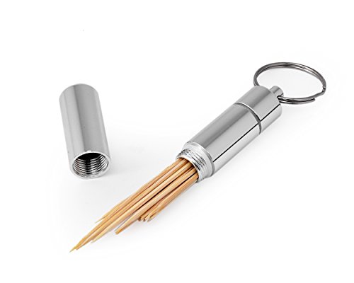 DSstyles Portable Metall Zahnstocher Halter Leichten Aluminium Legierung Tasche Größe Zahnstocher Box Schlüsselanhänger – Silber, Idear Geschenk für Weihnachten, Geburtstag, Business - 3
