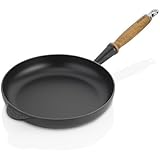 Le Creuset - Sartén baja de hierro colado esmatado con mango de madera, 24 cm, color negro mate