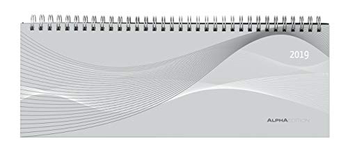 Tisch-Querkalender PP-Einband silber 2019 - Tischkalender / Bürokalender (29,7 x 10,5) - Registerschnitt - 1 Woche 2 Seiten