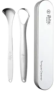 Beaut? Secrets Tongue Cleaner Set With Travel Case for Men, Women and Kids, Silver
