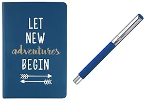 Doodle Adventures of The Mind Hard Bound Non Dated Diary (5.5 X 8.5 Inches, 80 GSM, 192 Ruled Perforated Pages) A5 Diary & Parker Vector Mettalix Fountain Pen (Blue) with Free Blue Quink Ink Bottle