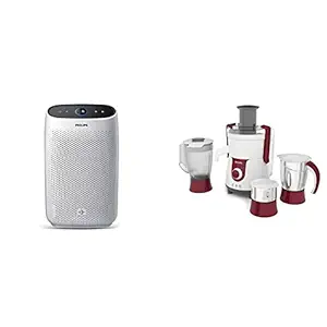 Philips AC1215/20 Air purifier, removes 99.97% airborne pollutants with 4-stage filtration & Philips Viva HL7715 700-Watt Juicer Mixer Grinder with 3 Jars (Pistil Red/White)