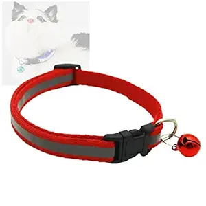 Petlicious & More? Reflective Design Cute Small Dogs & Puppy Collar with Bell for Mini Dogs & Cat Collar with Bell (Size-15mm, Color - Red)