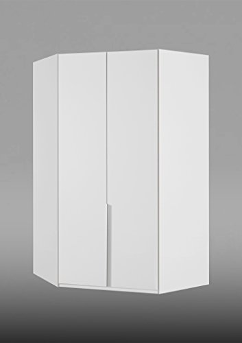 Preisvergleich Produktbild Eckkleiderschrank, Eckschrank, Kleiderschrank, Schlafzimmerschrank, weiß, alpinweiß, Drehtüren, Beleuchtung, Licht