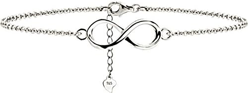 Meranu womens girls bracelet silver infinity symbol endless eternity pendant bridesmaid maid of honor bridal fashion wedding jewelry - chain 7.5" (Sterling Silver)