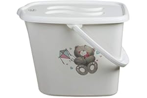 BUYONLINEFORBABY Baby Nappy Changing Dispose Diapers Laundry Waste Bin Storage Container with Lid Bathtub Water Bucket 12L (White Bear)