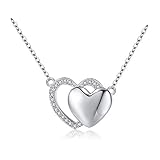 ♡ Schöne Kette Herzen für Allergiker geeignet. Halskette Damen aus 925 Sterling Silber mit 5A Zirkonia. Nickelfreie Herz Kette.