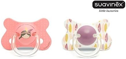 SUAVINEX "FUSION" Nr. 302889 - 2x Pacifiers Soothers Dummies Anatomical Silicon Teat/ PINK + WHITE (18m+)