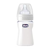 Biberón de vidrio. Chicco Wellbeing - Biberón de vidrio/cristal con tetina silicona, flujo normal, 150 ml, 0 m+
