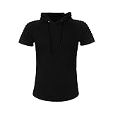 VEMOW Sommer Frühling Herbst Männer T-Shirt Slim Fit Mit Kapuze Kurzarm Muscle Baumwolle Casual Täglichen Party Urlaub Sport Workout Tops Bluse Shirts(Schwarz, EU-54/CN-3XL)