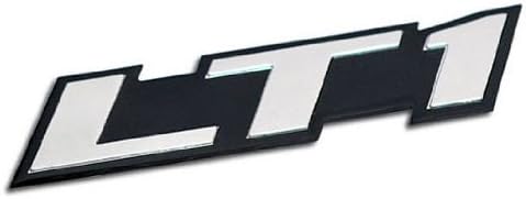 LT1 Embossed SILVER on Black Highly Polished Silver Real Aluminum Auto Emblem Badge Nameplate for GM General Motors Performance Chevy Chevrolet Corvette C4 Camaro B4C SS Caprice Police Package Wagon Impala SS Buick Roadmaster Cadillac Fleetwood Pontiac Firebird Z28 Trans AM 5.7L Liter V8