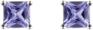 9ct White Gold Tanzanite 3mm Square Claw Set Stud Earring