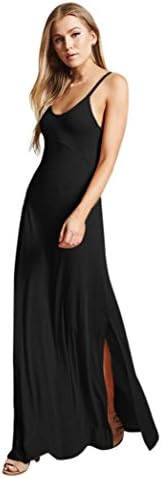Women Solid Sexy Dress,Casual Sleeveless V-Neck Sling Evening Party Maxi Dress (Wine, XL)