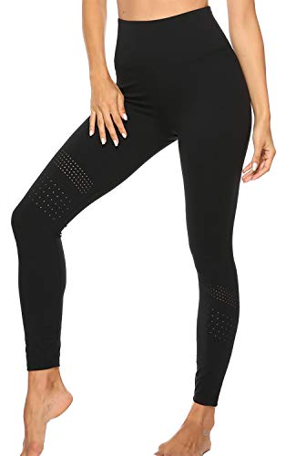 JOYSPELS Womens High Waisted Yoga Pants Leggings, Sports Running Workout Black Gym Leggings Womens with Inner Pockets - Black - L0