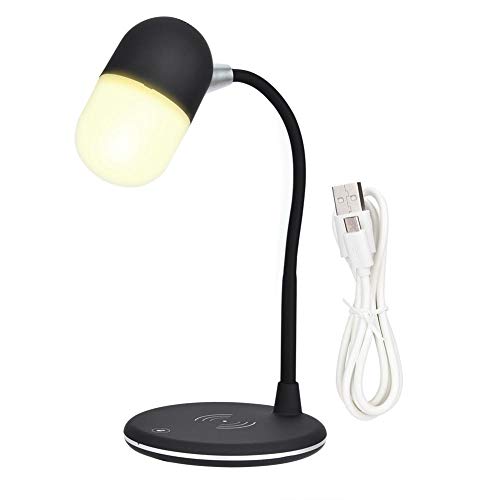 Preisvergleich Produktbild LED Schreibtischlampe mit Bluetooth Lautsprecher, USB Touch Tischleuchte dimmbar mit Ladefunktion, Wireless Charging Tischlampe(schwarz)