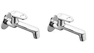 SPAZIO Prime Brass Long Nose/Long Body Bib Cock Tap with Wall Flange for Bathroom/Kitchen - Pack of 2