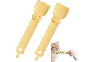 BIMHAYUU 2 Stück Katzenstreifen QuetschlöffelFeeder Strip Cat Strip Happy Spoon Haustier Futterspender Katzen Food Spoon Flexibler Haustierlöffel multifunktionaler Katzen Snack Löffel für Haustiere (Gelb)