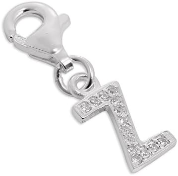 Small Sterling Silver &amp; CZ Crystal Initial Letter Z Clip-on Charm