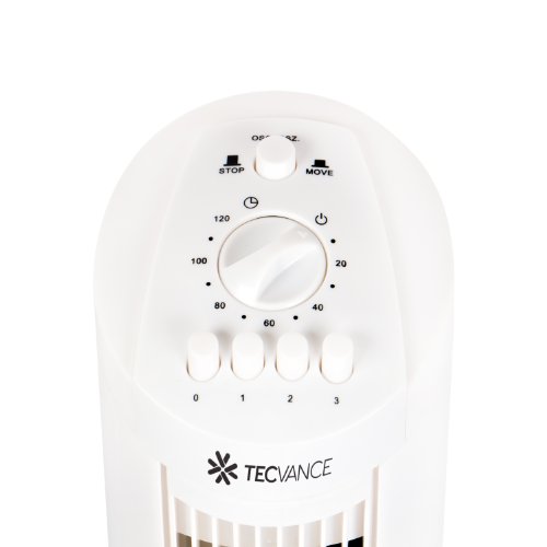 Tecvance Säulenventilator, Turmventilator in weiß | 90° Oszillierender Ventilator mit 3 Geschwindigkeitsstufen | Tower-Ventilator mit Timer mit Zeitschalter von 0 – 120 min - 2