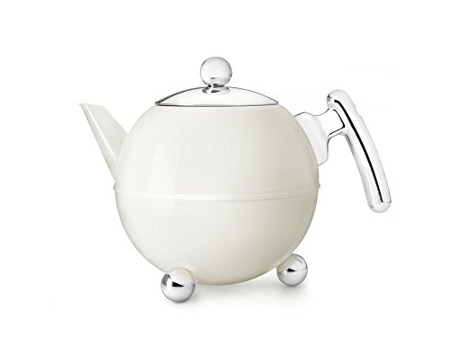 Bredemeijer 7304WC doppelwandige Teekanne Duet Bella Ronde 1.2 Liter, weiß glänzend chromfarbene Beschläge