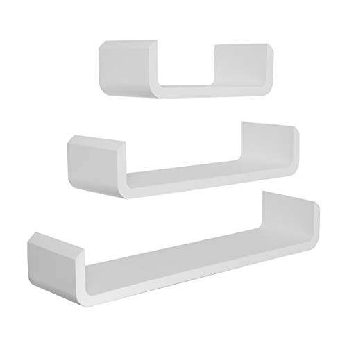 LEMAIJIAJU Estantería de Pared Juego de 3 Estanterías para Pared Cubos Estante Mural Estantería Colgante en Forma de U Set de 3 Estantes Flotantes 60/45/30cm La Carga máxima 5/4/3kg Blanco