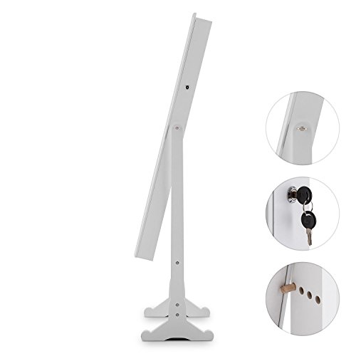 oneConcept Gracia Schmuckschrank Schmuckspiegel Spiegelschrank (batteriebetriebene LED-Beleuchtung, Material: Holz/MDF, Krawattenhalter, Ablagefächer, abschliessbar, schwenkbar, Samtverkleidung) weiss - 4