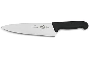Victorinox Fibrox Couteau de chef, Large couteau universel pour viande, poisson, légumes et herbes, 20 cm, Lame lisse, Tranchant, Inox, Noir