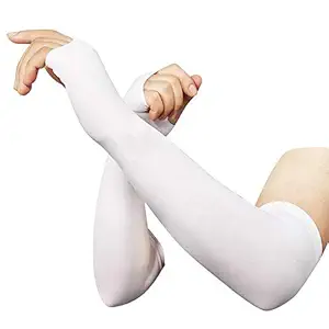 Kliznil Men's & Women's Cotton UV Protection Hand Socks with Finger Sun Protection Hand Cover Free Size Arm Sleeves (White)