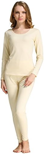 Hieasy Women's Stretch Cotton Thermal Underwear Mid Weight Base Layer Set lightYellow M