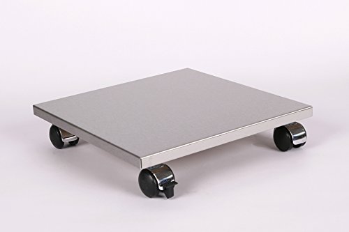 Möbelroller / Pflanzenroller (Profi) 40x40 cm, Edelstahl, 120kg, Chromrollen + Bremse, Marke: Szagato, Made in Germany (Design-Pflanzenroller Transportroller Rollbrett)